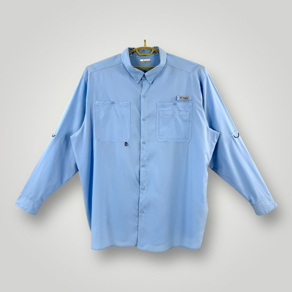 Columbia PFG Shirt Mens 4XLT Blue Long Sleeve Vented Fishing Outdoor Button Up